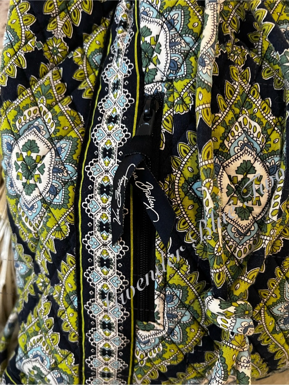 Vintage VERA BRADLEY Cambridge 2007 Drawstring Zipper Front Backpack Y2K Green - Picture 3 of 12
